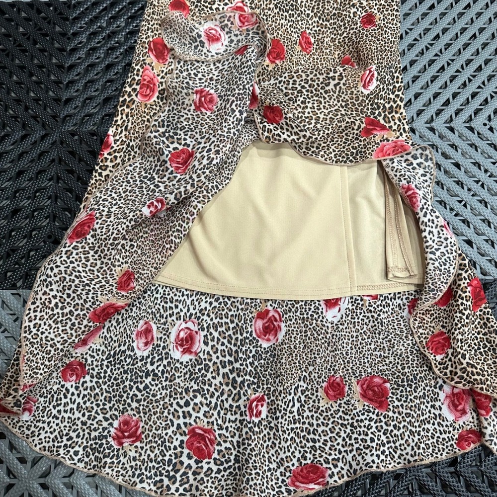 Dorothy Perkins Euro Leopard Rose Print Ruffle Midi Skirt Brown Red Size 8UK - Picture 8 of 8